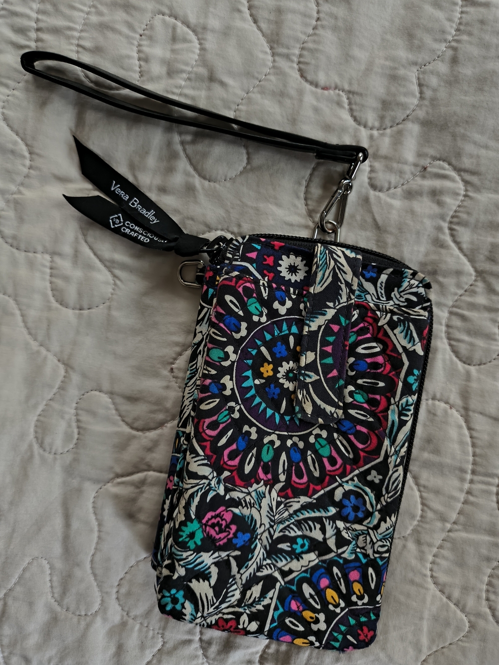 Vera Bradley Black Multi Floral Wristlet Wallet RFID